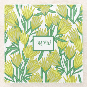 Personalised Yellow Original Art Floral Design Glass Coaster