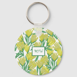 Personalised Yellow Original Art Floral Design Key Ring