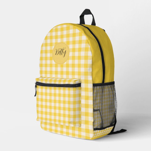 Personalised Yellow Pattern Backpack (Back Corner Right)