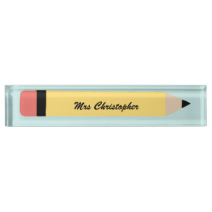 Personalised yellow Pencil Teacher Nameplate