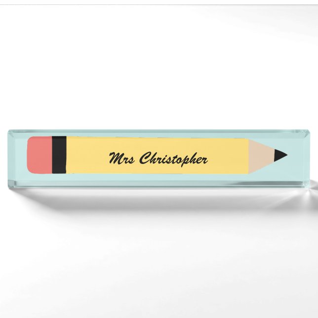Personalised yellow Pencil Teacher  Nameplate (Front)