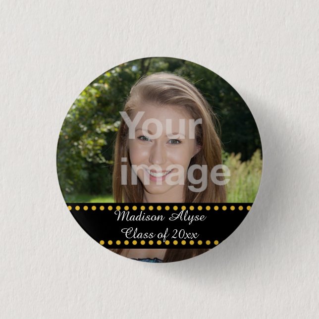 Personalised Yellow Photo Graduation Year Button (Front)