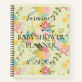 Personalised Yellow Pink Green Florals Baby Shower Notebook