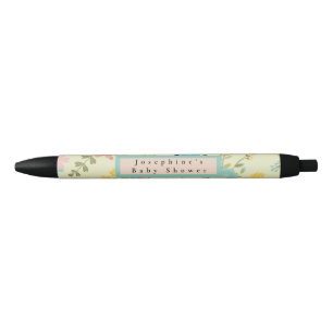 Personalised Yellow Pink Green Florals Black Ink Pen