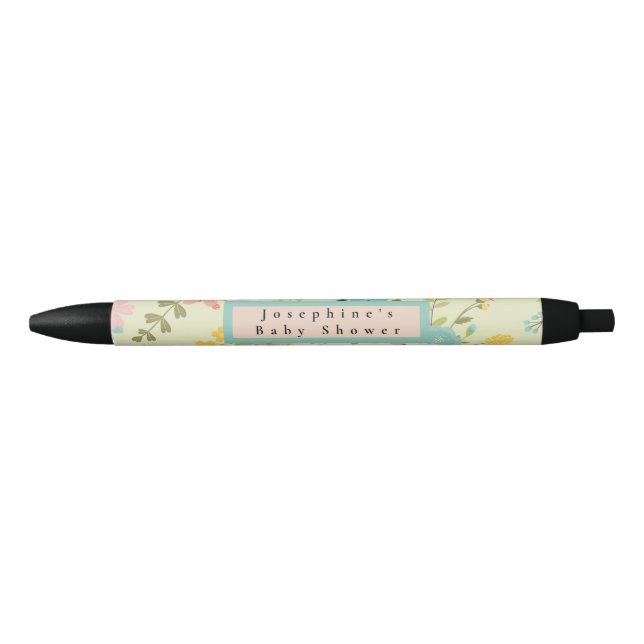 Personalised Yellow Pink Green Florals Black Ink Pen (Front)