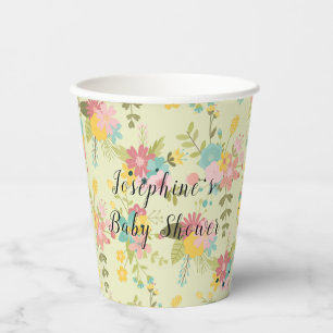 Personalised Yellow Pink Green Florals Paper Cups