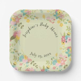 Personalised Yellow Pink Green Florals Paper Plate