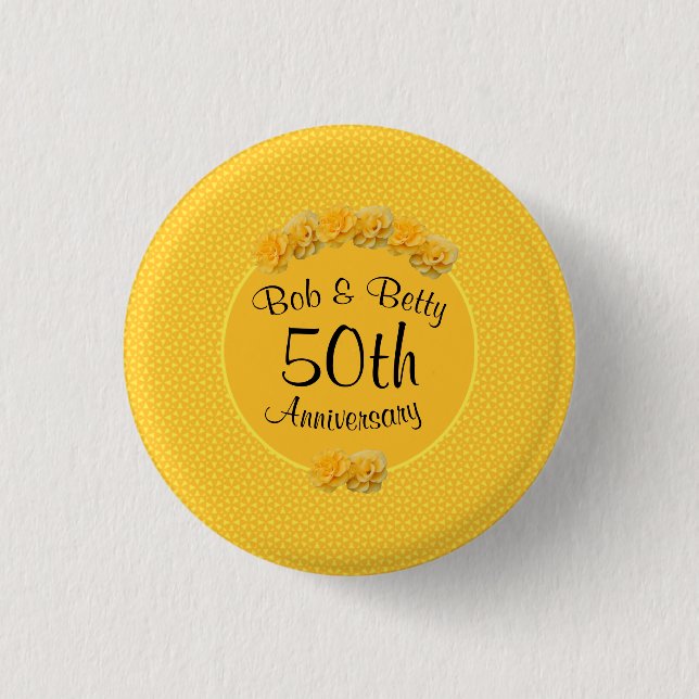 Personalised Yellow Rose 50th Anniversary 3 Cm Round Badge (Front)