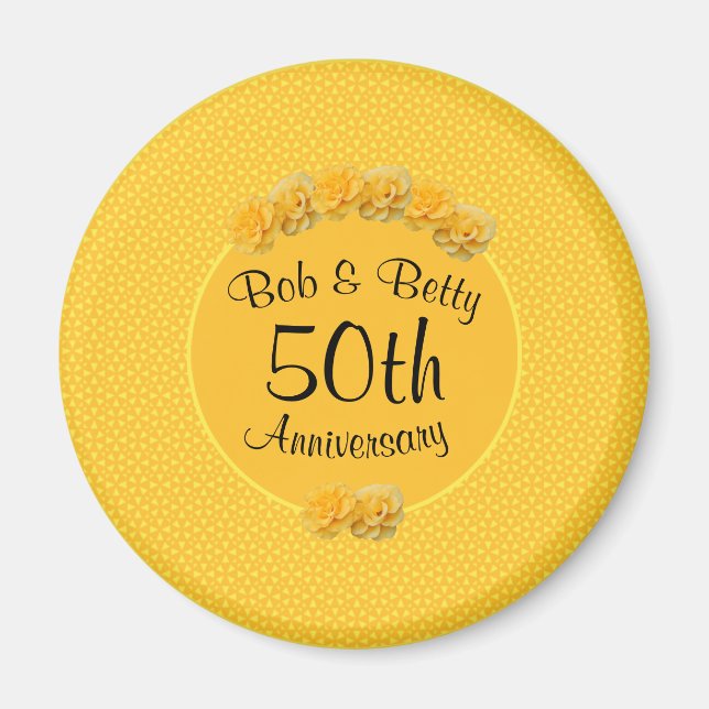 Personalised Yellow Rose 50th Anniversary Magnet (Front)