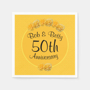 Personalised Yellow Rose 50th Anniversary Napkin