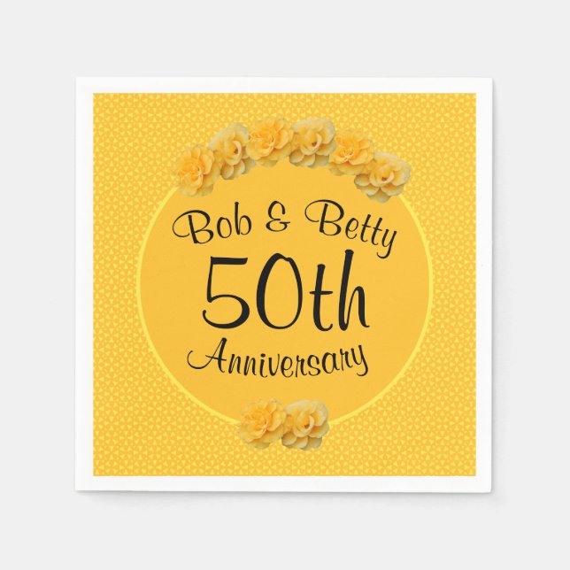 Personalised Yellow Rose 50th Anniversary Napkin (Front)
