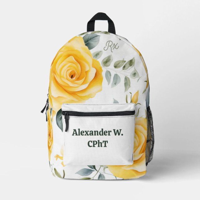 Personalised Yellow Roses and RX Symbol Backpack (Front)