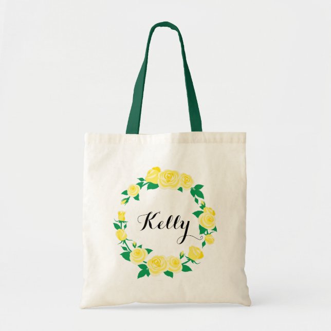 Personalised Yellow Roses Floral Tote Bag (Front)