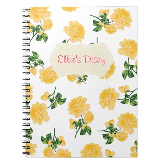 Personalised yellow roses white notebook (Front)