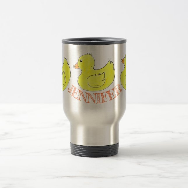 Personalised Yellow Rubber Duck Duckie Bathtub Toy Travel Mug (Center)