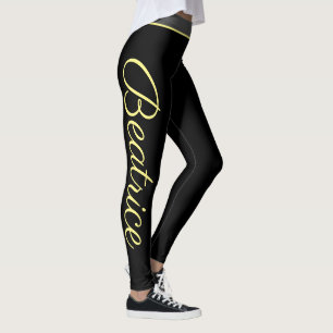 Personalised yellow script yoga fitness and gym leggings