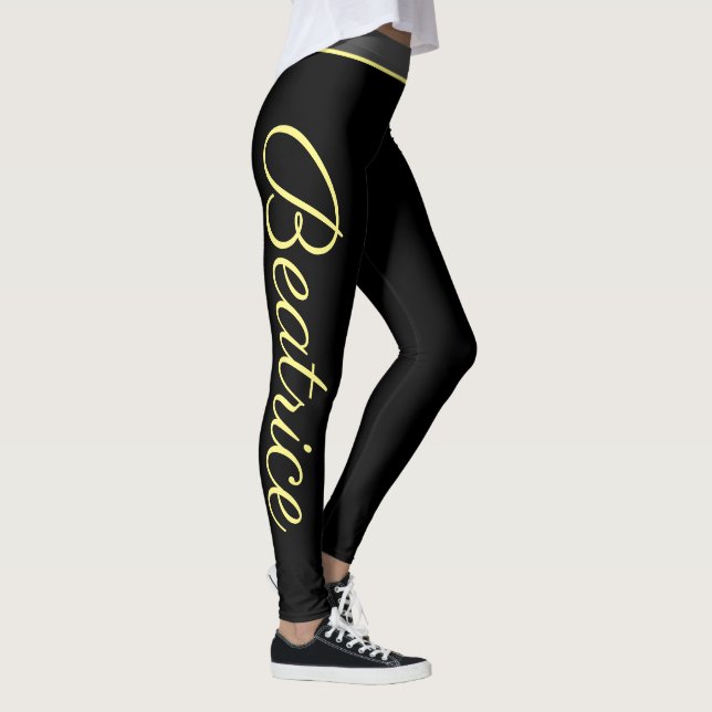 Personalised yellow script yoga fitness and gym leggings (Right)