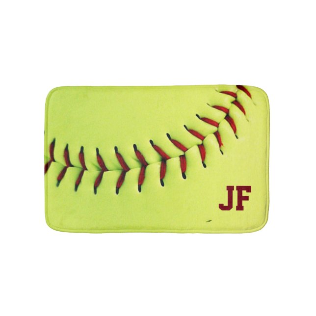 Personalised yellow softball ball bath mat (Front)