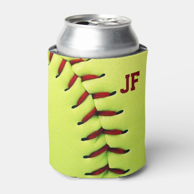 Personalised yellow softball ball can cooler (Can Front)