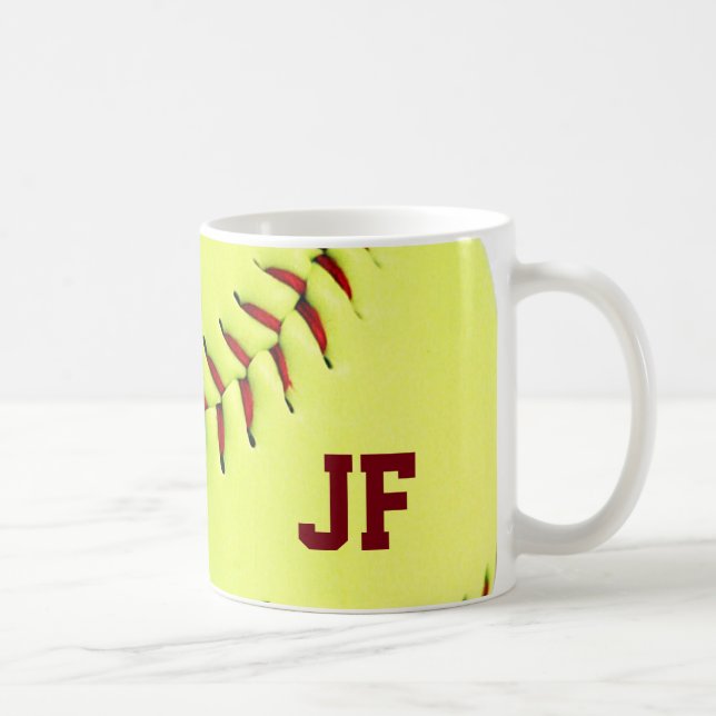 Personalised yellow softball ball coffee mug (Right)