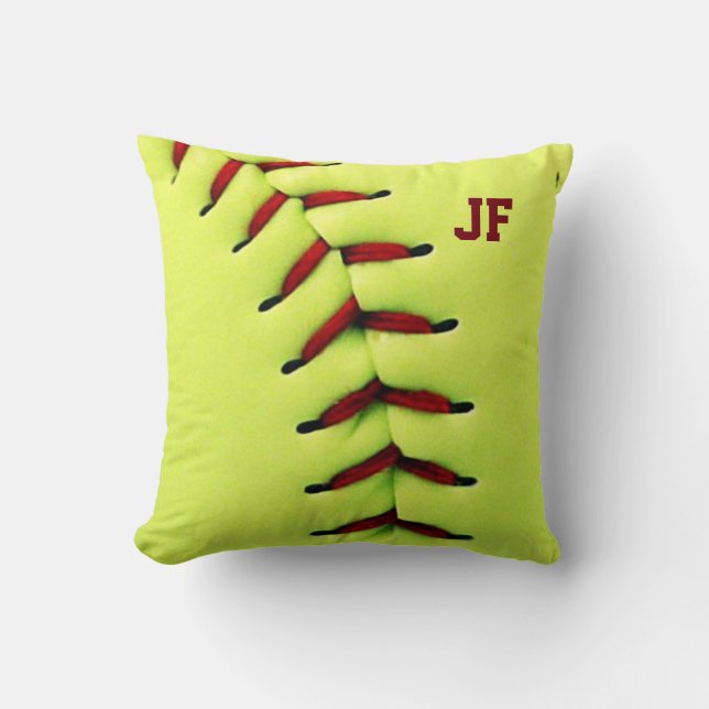 Personalised yellow softball ball cushion (Front)