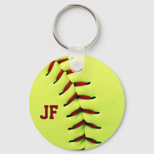 Personalised yellow softball ball key ring