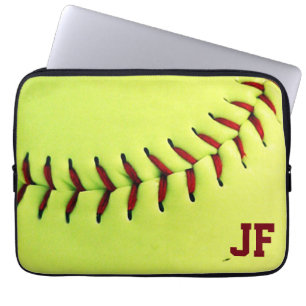 Personalised yellow softball ball laptop sleeve