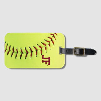 Personalised yellow softball ball luggage tag