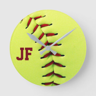 Personalised yellow softball ball round clock