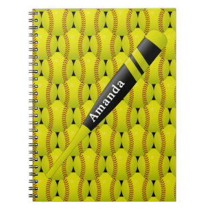 Personalised Yellow Softball Pattern Notebook