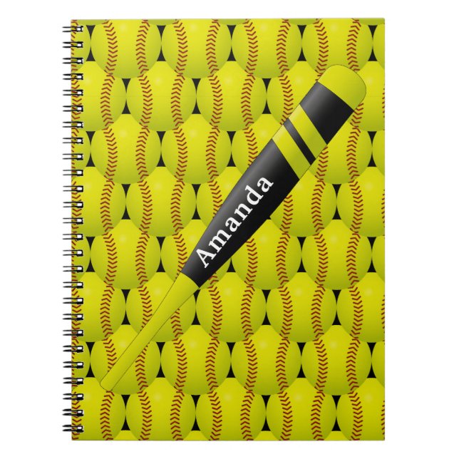 Personalised Yellow Softball Pattern Notebook (Front)