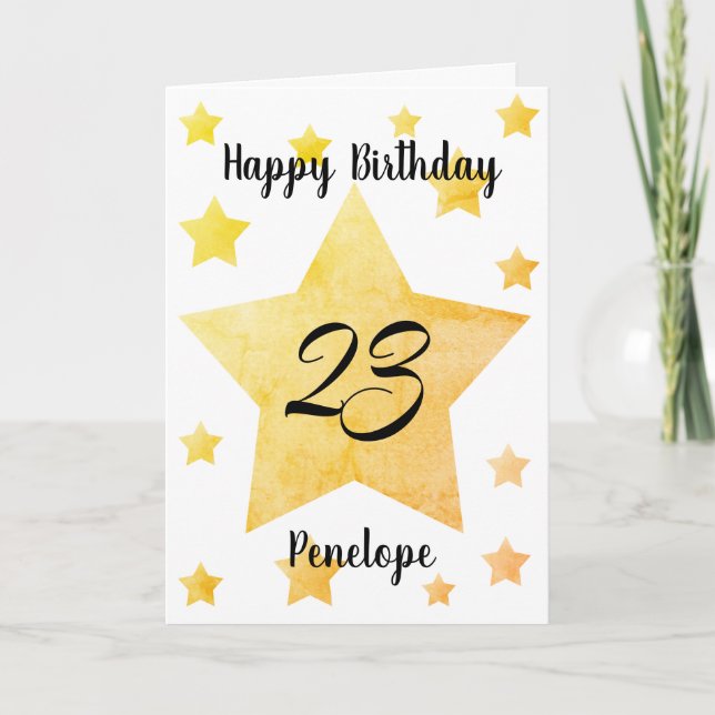 Personalised Yellow Stars 23rd Birthday Card (Front)