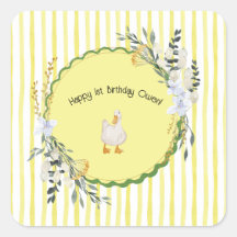 personalised yellow stripe duckling birthday plate