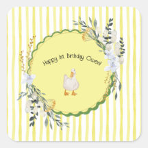 personalised yellow stripe duckling birthday plate