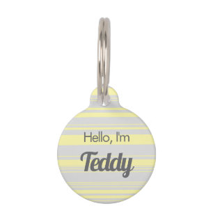 Personalised Yellow Striped Hello I'm Pet ID Tag