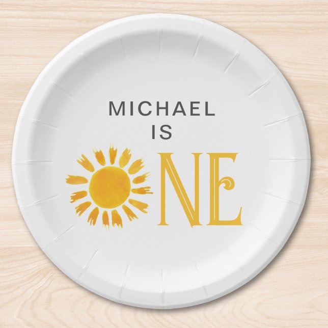 Personalised Yellow Sun First Birthday Party  Paper Plate (Creator Uploaded)