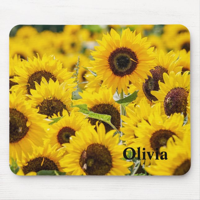 Personalised Yellow Sunflower Field Name Mouse Mat (Front)