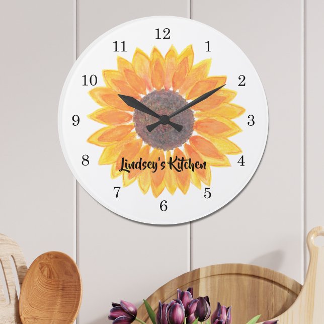 Personalised Yellow Sunflower  Large Clock (Creator Uploaded)