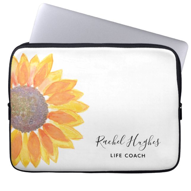 Personalised Yellow Sunflower Life Coach Laptop Sleeve (Front)