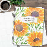 Personalised Yellow Sunflower  Planner<br><div class="desc">This unique Planner is decorated with yellow watercolor sunflowers and green leaves are on a white background. 
Easily customisable with your name and year.
Because we create our artwork you won't find this exact image from other designers.
Original Watercolor © Michele Davies.</div>