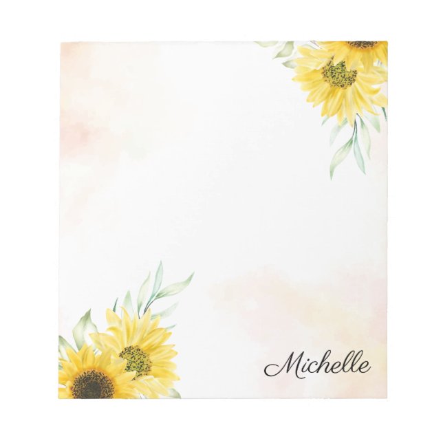 Personalised Yellow  Sunflower Watercolor Notepad (Front)