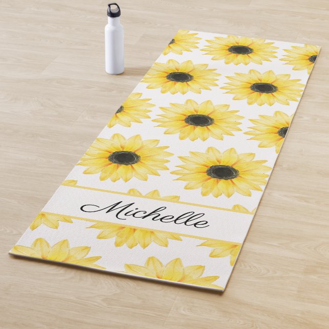 Personalised Yellow  Sunflower Watercolor Pattern Yoga Mat (In Situ)