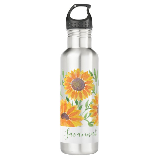 Personalised Yellow Sunflowers Green Foliage 710 Ml Water Bottle (Front)