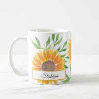 Personalised Yellow Sunflowers Pattern Coffee Mug