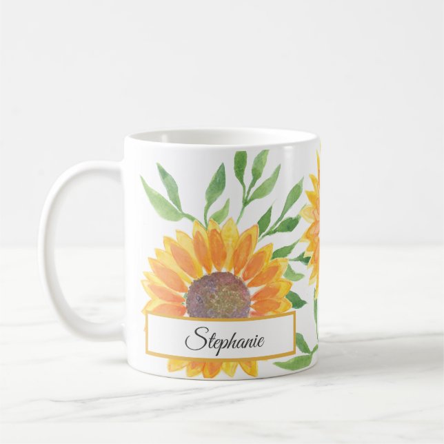 Personalised Yellow Sunflowers Pattern Coffee Mug (Left)