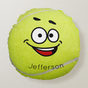 Personalised Yellow Tennis Ball funny face  Round Cushion