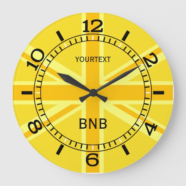 Personalised Yellow Union Jack British Flag Dial Large Clock (Front)
