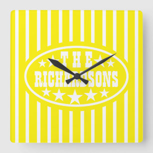 Personalised Yellow Vintage Carnival Square Wall Clock