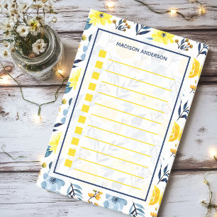 Personalised Yellow Watercolor Floral To-Do List Post-it Notes