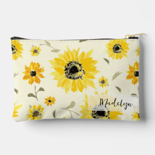 Personalised Yellow Watercolor sunflower pattern Accessory Pouch